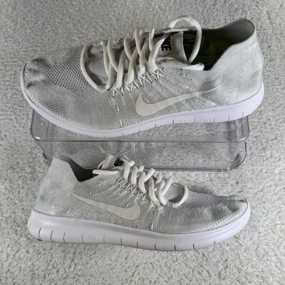 Nike Free RN Flyknit 2017 Shoes Womens 10 White Running Athletic Sneakers CLEAN